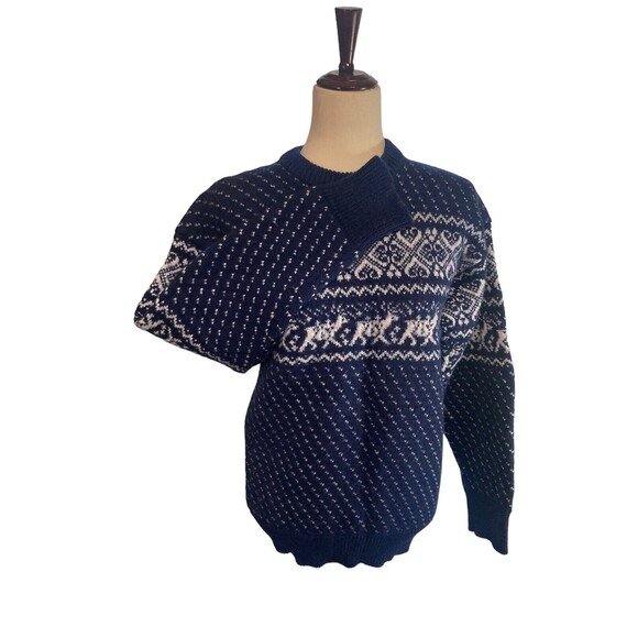 Vintage Woolrich 100% Wool Blue Deer Hearts Birds Tooth Fair Isle Sweater Large - Picture 4 of 12